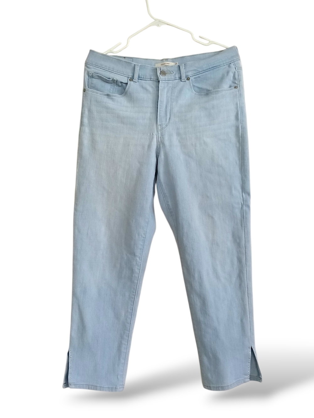 Levi Strauss Light Wash Ankle Crop Jeans Studded Side Slit Stretchy Mid rise 10